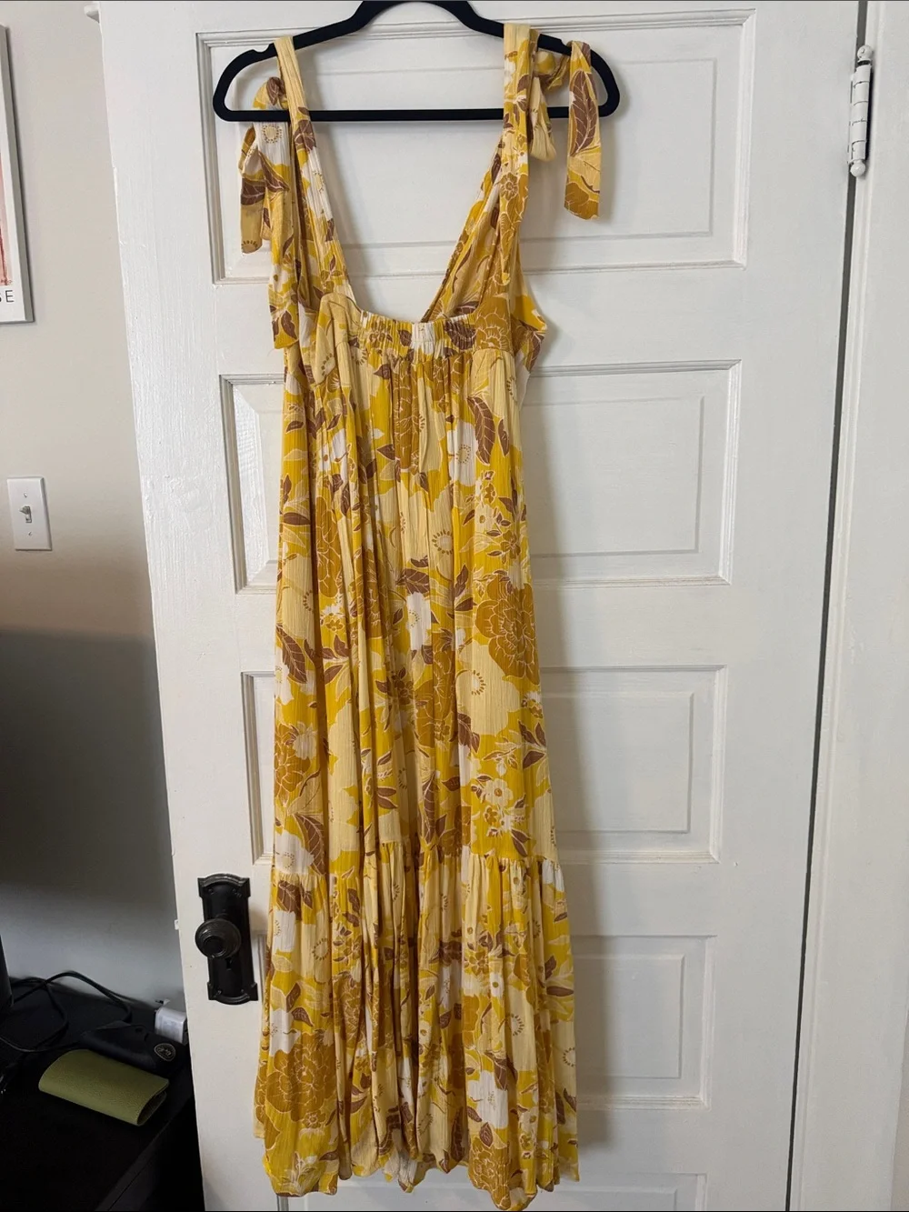 Abercrombie & Fitch Yellow Floral Tie-Shoulder Maxi Dress with White Accents